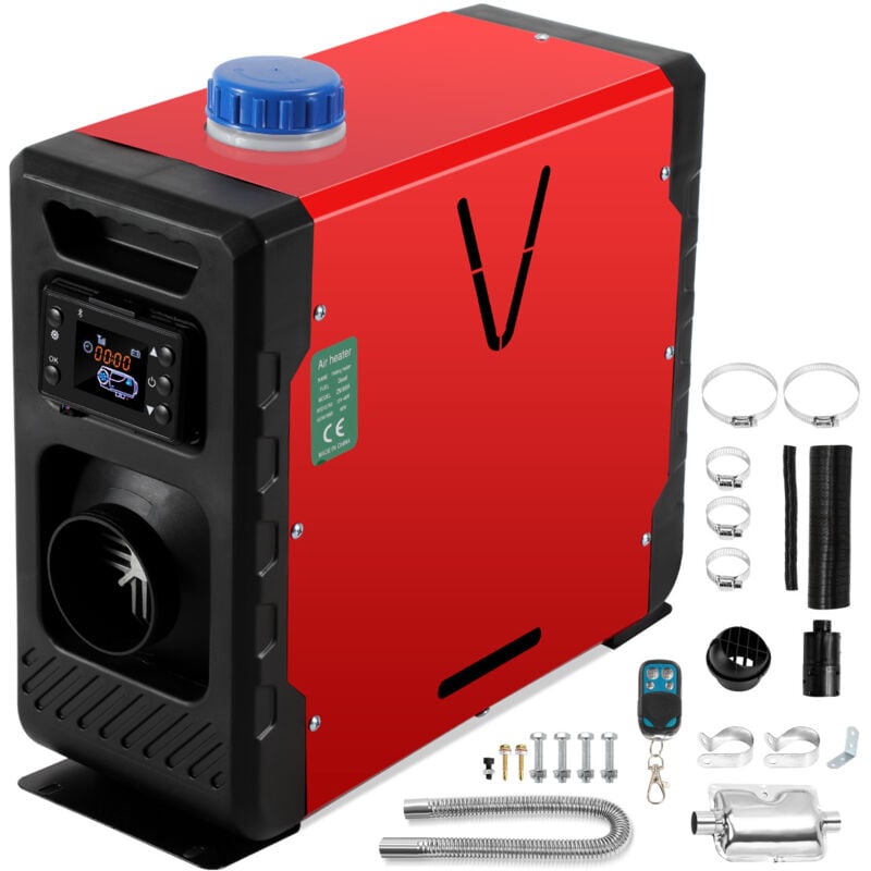 Einfeben - 8KW 12V Chauffage Diesel Portable Intégration 12V 24V contrôle Bluetooth Réchauffeur d'Air Diesel de Voiture pour rv Auto Camion Rouge