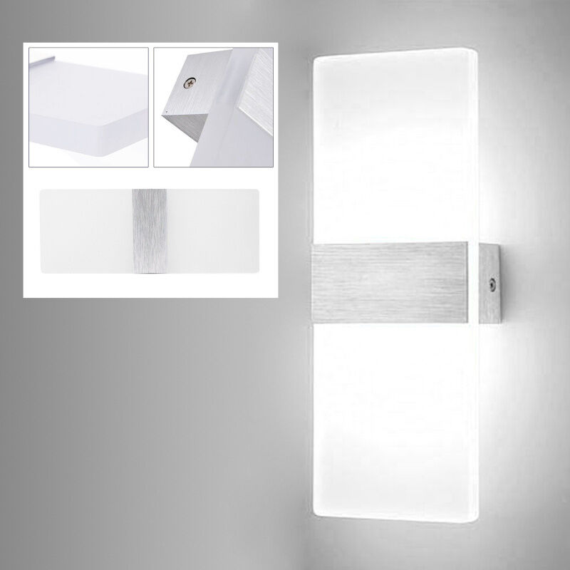 Vingo Applique Murale Intérieur led Moderne Acrylique en Aluminium Up Down Eclairage Décoration Carré Lumière Blanc 12W