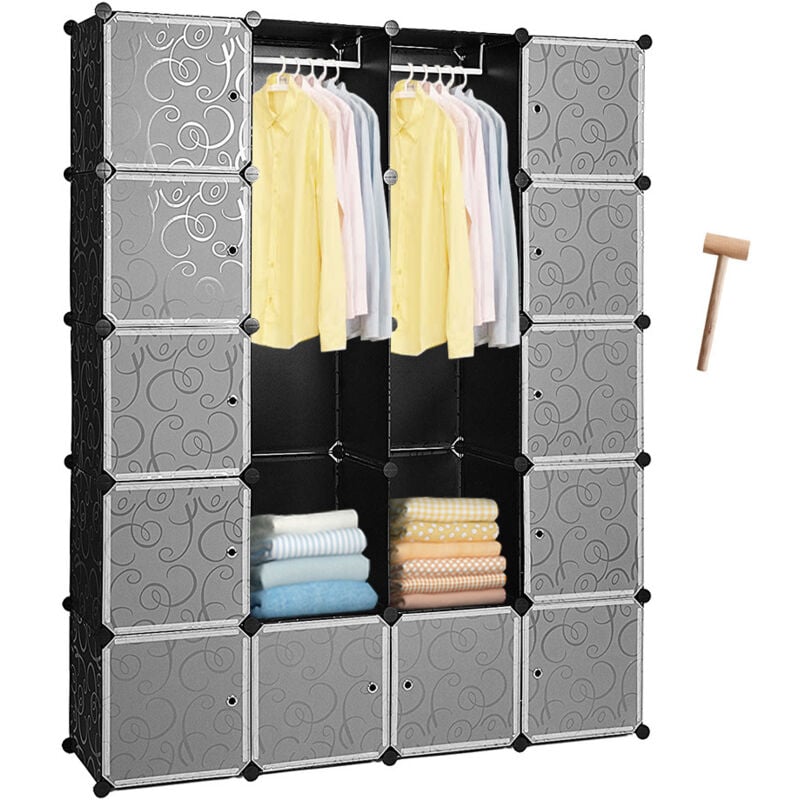 Einfeben - Armoire Penderie Étagère de Rangement en Plastique, diy Armoire Penderie, Système d'étagères - 20 cubes Noir