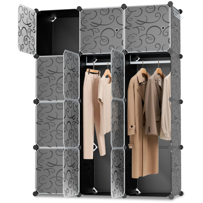 Einfeben - Armoire Penderie Étagère de Rangement Meuble Système d'étagères avec Porte pour Vêtements Chaussures Jouets Accessoires - 12 Cubes