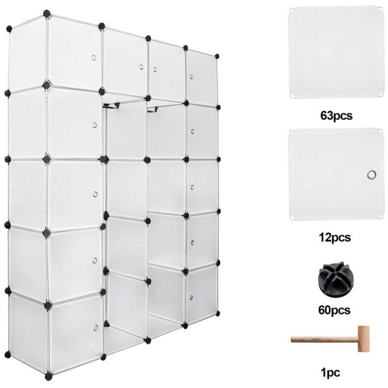 Armoire étagère sans boulon étagère de salle de bain armoire avec maillet bricolage étagère empilable 20 grilles Blanc - Einfeben
