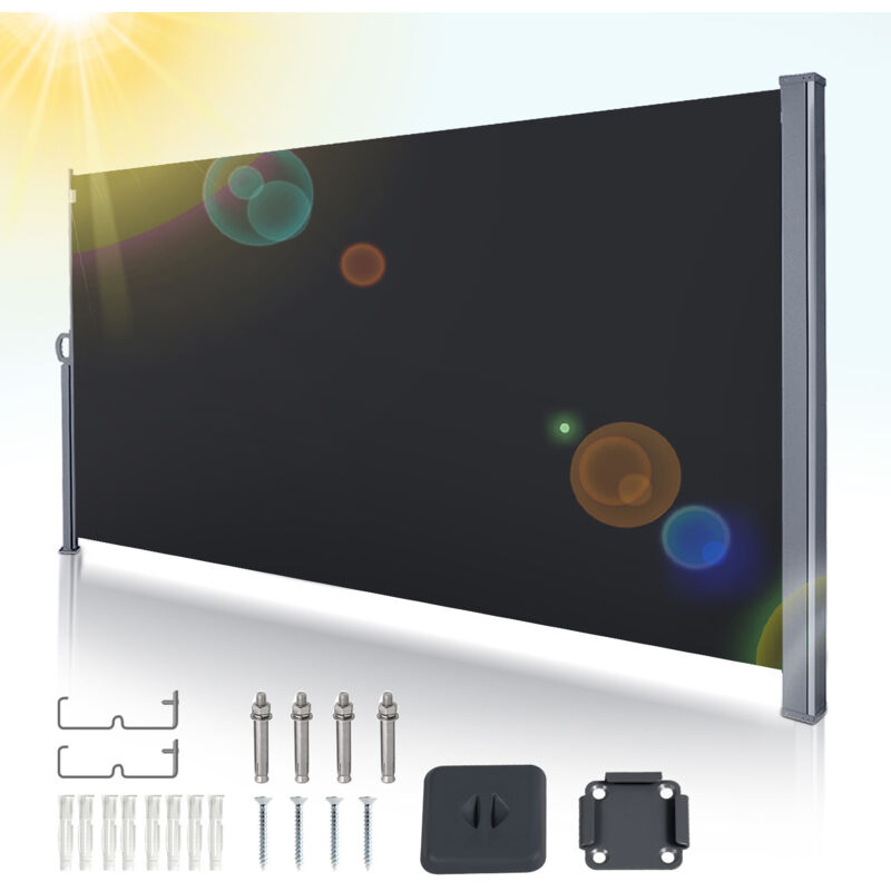 EINFEBEN Auvent latéral Paravent extérieur Brise Vue rétractable pour Jardin Store latéral Balcon terrasse Noir 140x300cm