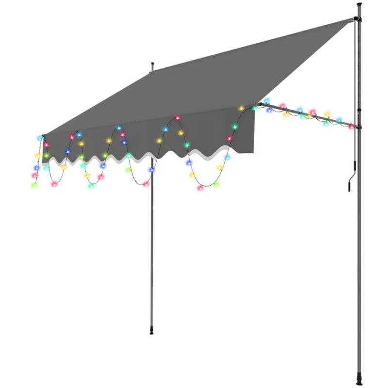 Auvent manuel avec led Auvent rétractable sans perçage 200x120cm Gris - Einfeben