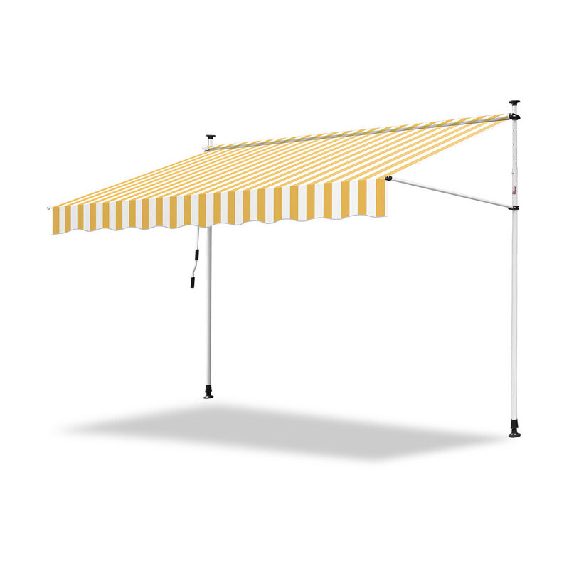 Swanew Auvent manuel terrasse Protection solaire UV-résistante Hydrofuge avec protection solaire Jaune et blanc 2M