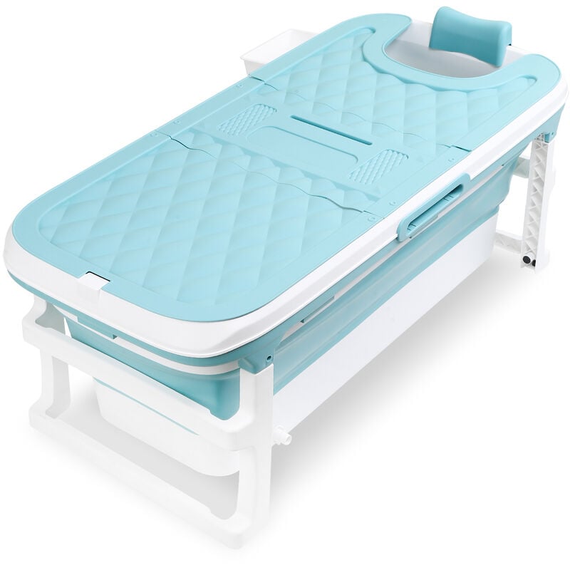 Baignoire bébé Baignoire pliable pour adulte Mobile Baignoire portable avec couverture rouleaux plateau 132x60x50cm - bleu - Einfeben