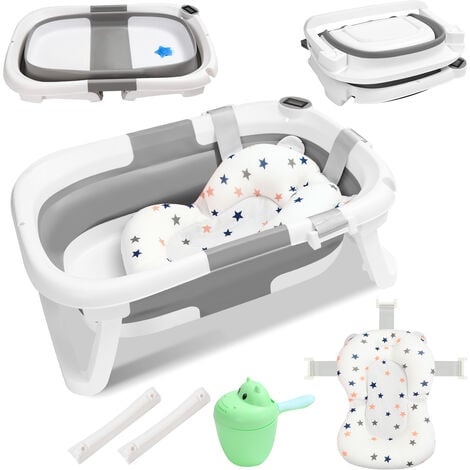 EINFEBEN Baignoire pliable bébé pliante évolutive, bassin bébé baignoire, Oreiller coussin Baignoire pour Bébé Pliable & Portable Gris
