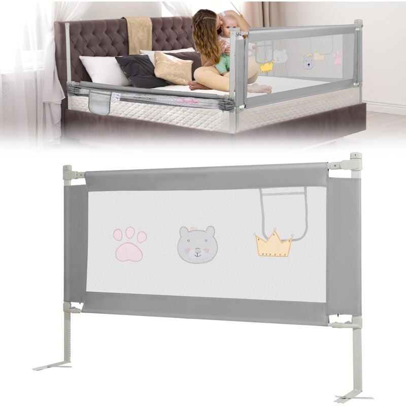 Einfeben - Barrière de lit bebe, l 180 cm Protection contre chutes - hauteur réglable 70-98cm, Sécurité de lit pour enfant