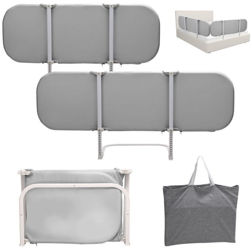 Einfeben - Barrière de Lit Bébé Pliable 150 x 45 cm avec Sangles de Sécurité, Barrière de Protection Bébé, (Gris)