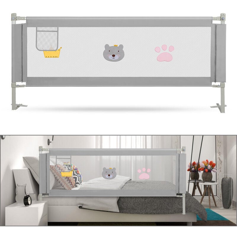 Einfeben - Barrière de lit de Protection Anti-Chute 150 cm Réglable en Hauteur de 70 à 98 cm pour Enfant Filet aéré Stable et Facile à Monter