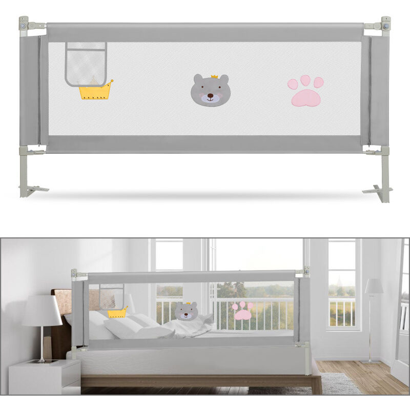 Einfeben - Barrière de lit de Protection Anti-Chute 180 cm Réglable en Hauteur de 70 à 98 cm pour Enfant Filet aéré Stable et Facile à Monter