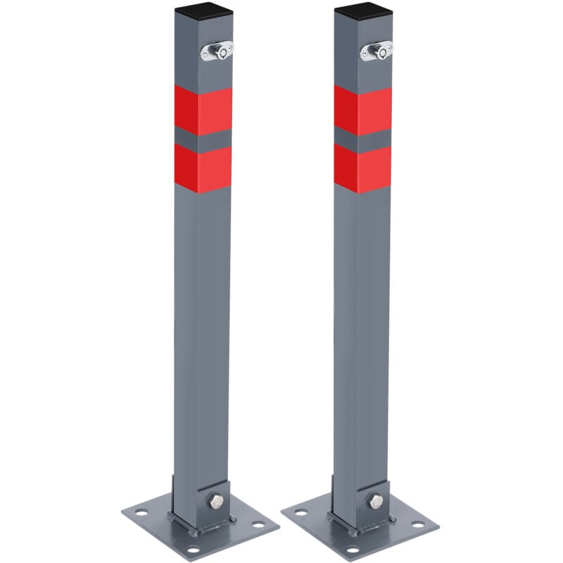 Einfeben - Barrière de parking 2x Poteau de parking Avec 6 Clés Poteau Parking Barrière Verrouillable Rabattable Borne Stationnement