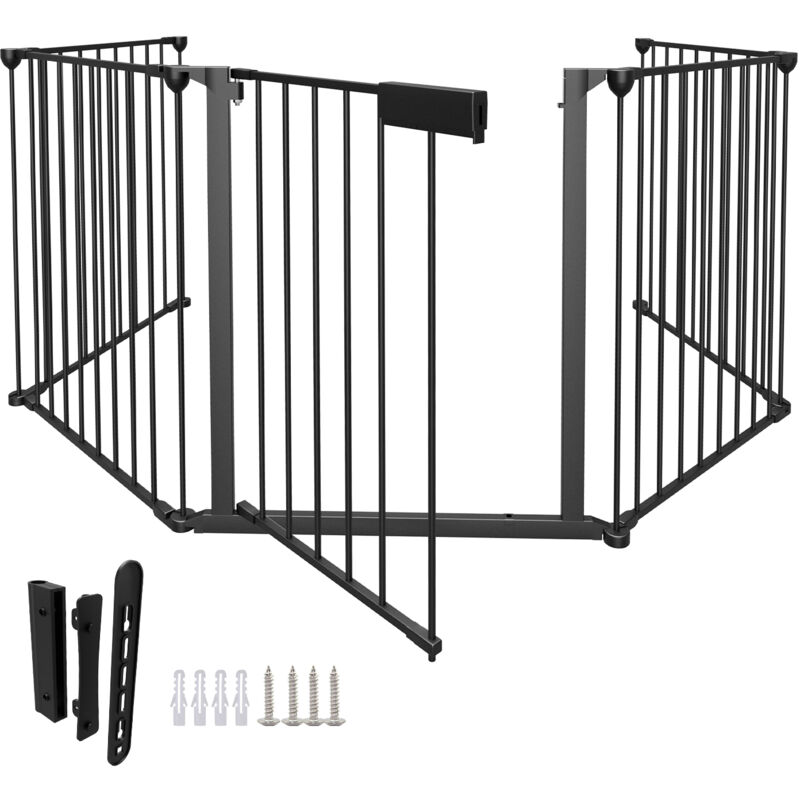Einfeben - Barrière de sécurité Cheminée xl 310cm Pare-feu Sécurité Enfant Fixation murale 5 Éléments acier,Noir