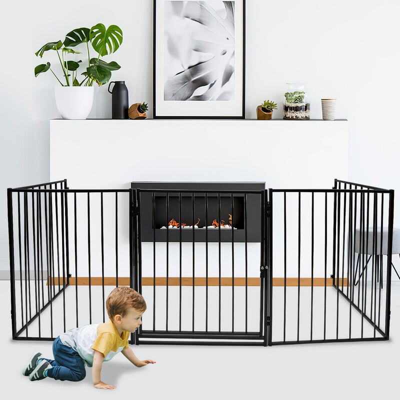 Barrière de sécurité enfant 305 cm Barrière Pare Feu Grille de protection métal pliable avec porte inclus - Einfeben