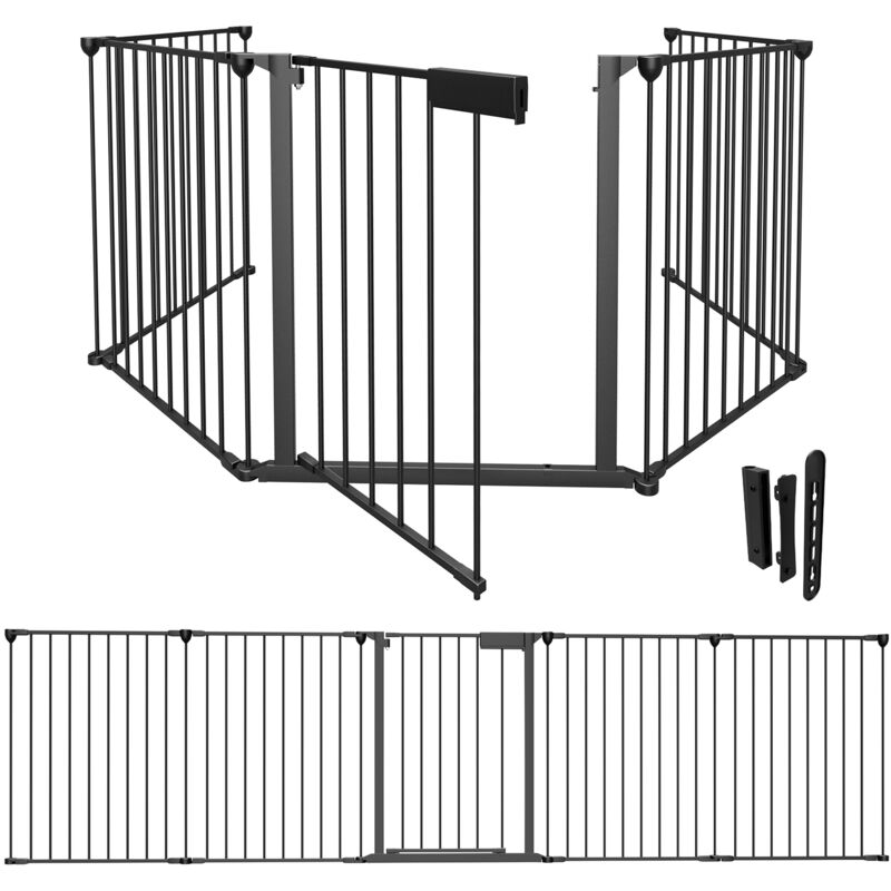 Einfeben - Barrière de Sécurité pour bébé, Animaux Enfant Grille de Protection Cheminée Pare-Feu de Cheminée, 300x75cm avec 5 Pans, Noir