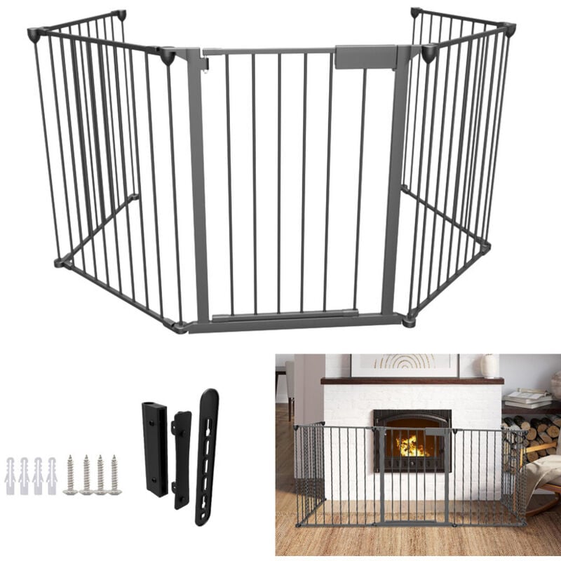 Einfeben - Barrière Pare feu avec portillon, Barriere de securite enfant-Animaux, pliable, longueur totale 310 cm,Noir