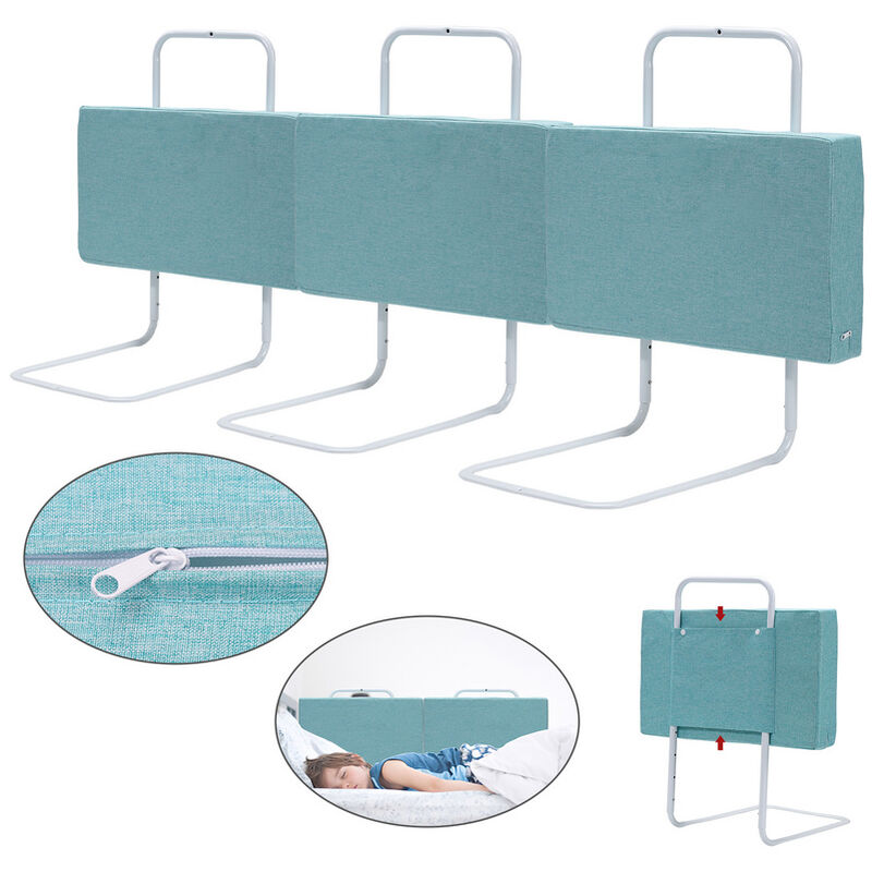 Barrière de lit réglable en hauteur 150 cm Anti-chute Tube en acier réglable de 40 à 60 cm Pour lit d'enfant lit de parent Vert marin - Vert