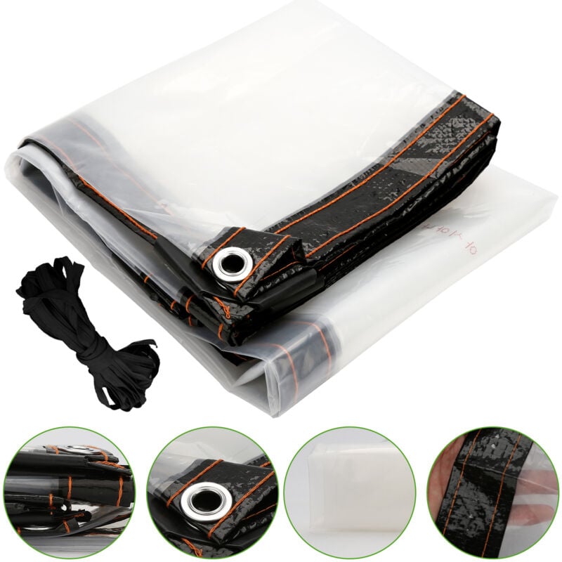 Bâche transparente armée Extérieur avec Oeillets, Bâche en Plastique pvc Bâche Imperméable Transparente Indéchirable et Coupe-Vent Bâche 2x3m
