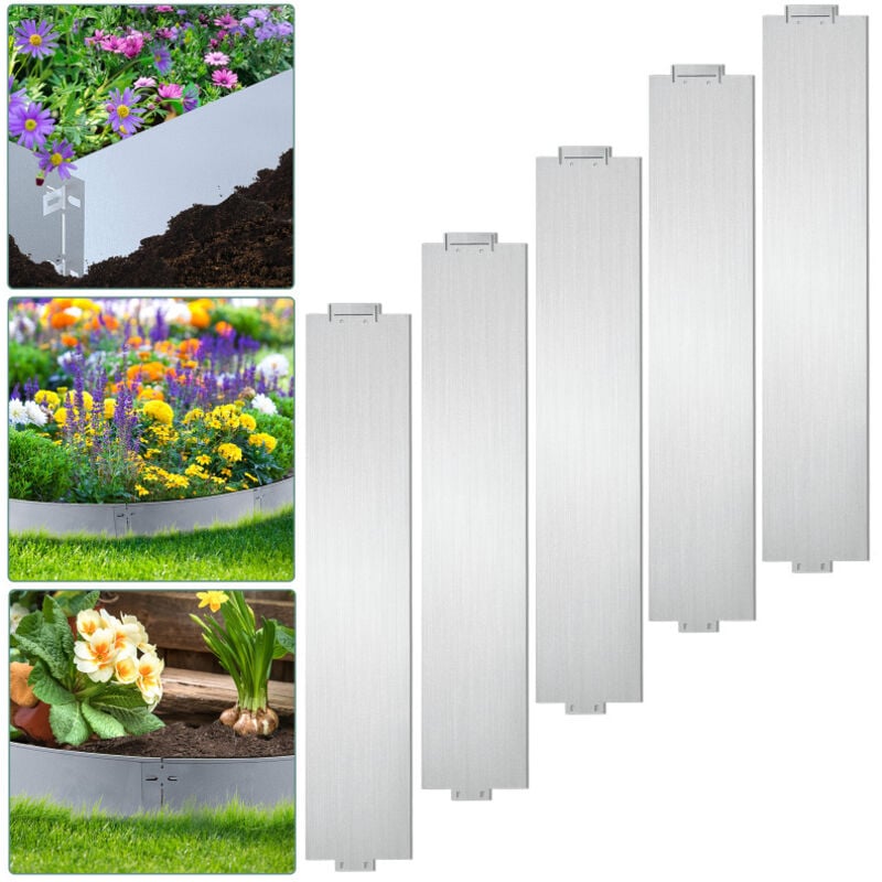 Einfeben - Bordure de pelouse Bordure de jardin Galvanisé Durable Défense anti-limaces Métal Bordure de tonte 100x18cm 5m