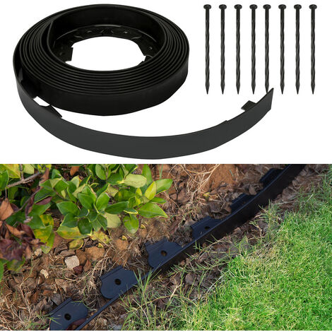 EINFEBEN Bordure de pelouse flexible - 10 mètres avec 30 clous, bordure de pelouse idéale, bordure de chemin ou bordure de lit, en pvc - noir
