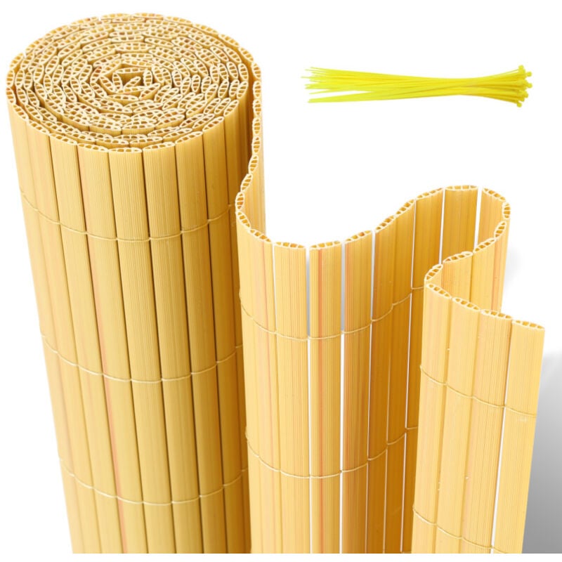 Canisse en pvc Couleur Bambou double face,90% d'occultation,H.180 cm x L.900 cm - Einfeben