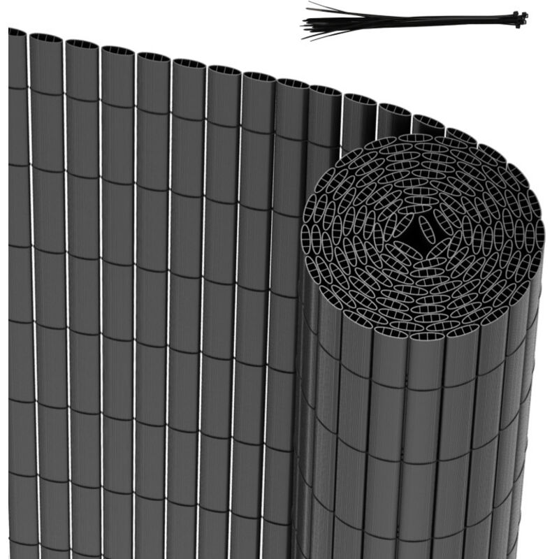 EINFEBEN Canisse en PVC double face,90% d'occultation,gris anthracite,H.100 cm x L.400 cm