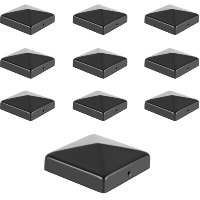 10 pcs Capuchon de poteau Chapeau de poteau Chapeau pyramide 91x91mm Noir - Einfeben