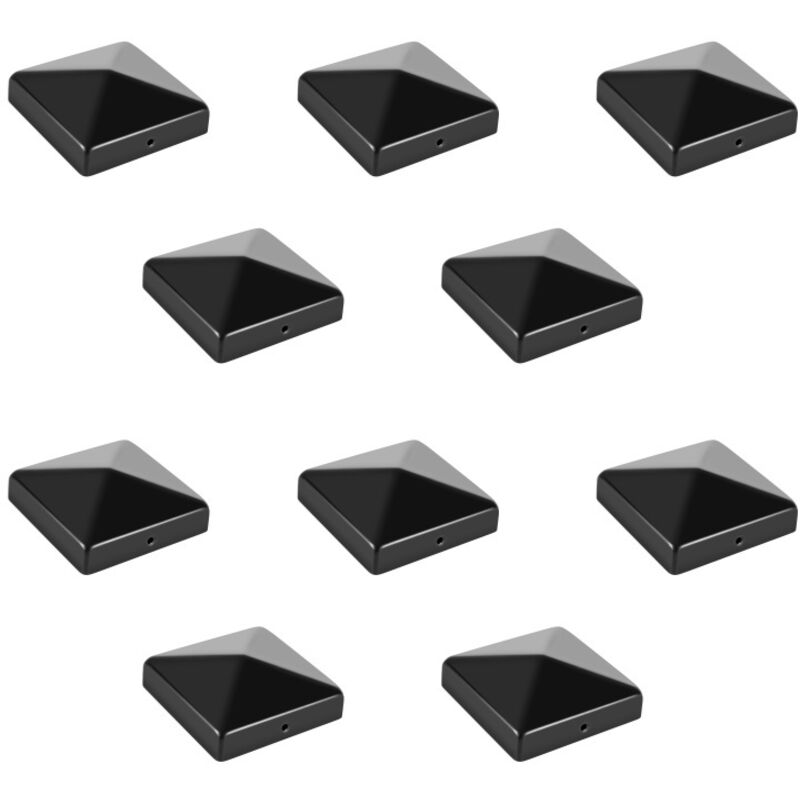 10 pcs Capuchon de poteau Chapeau de poteau Chapeau pyramide 71x71mm Noir - Einfeben