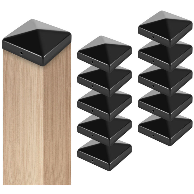 Capuchon de poteau Clôture de protection Chapeau pyramide 10PCS 91x91mm Noir - Einfeben