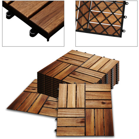 EINFEBEN Carreaux de terrasse 11pcs Kit tuiles de plancher en acacia