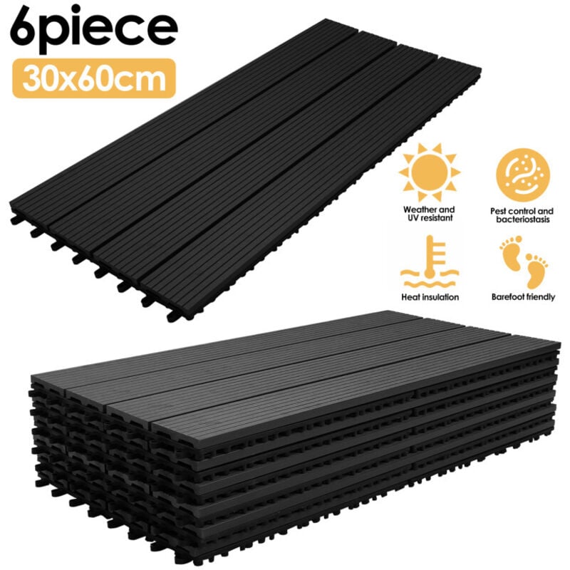 Carreaux de terrasse wpc 60x30 cm 6 pcs 1 m² Plastique gris - Einfeben