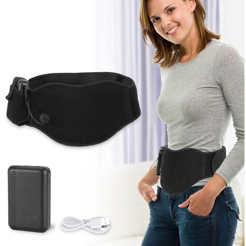 Einfeben - Ceinture chauffante avec 4 niveaux de température 5000mA Batterie Chauffage rapide Super doux Dos Coussin chauffant 110 x 15 cm Noir