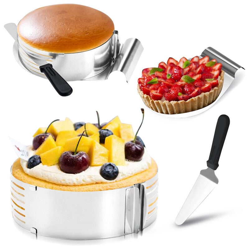 EINFEBEN Cercle à Gâteau 23-30CM Réglable Découpe à Génoise Rond en Acier INOX Moule à Pâtisserie Extensible Cercle à Entremet Aide à la découpe