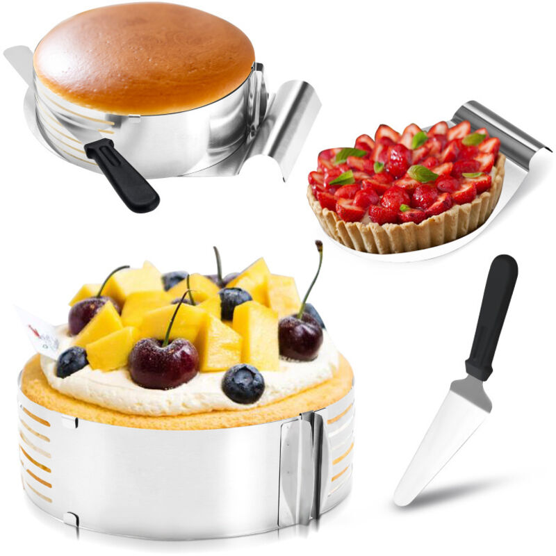 Einfeben - Cercle à Gâteau 23-30CM Réglable Découpe à Génoise Rond en Acier inox Moule à Pâtisserie Extensible Cercle à Entremet Aide à la découpe