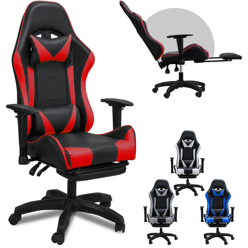 Einfeben - Chaise de jeu avec repose-pieds - Chaise de bureau avec coussin lombaire et appui-tête Chaise ergonomique Chaise d'ordinateur réglable en