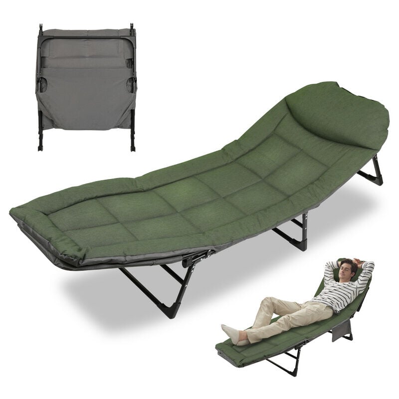 Einfeben - Chaise longue carpe Lit de camping Fishing Chaise longue de pêche Bedchair 200x64x32cm - vert