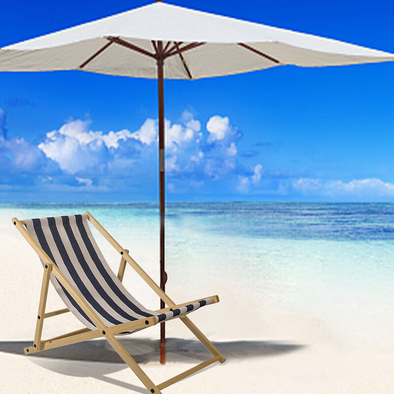 Einfeben - Chaise longue Chaise longue de plage Chaise de jardin Pliable Bois Chaise longue de plage Bleu Blanc - bleu blanc