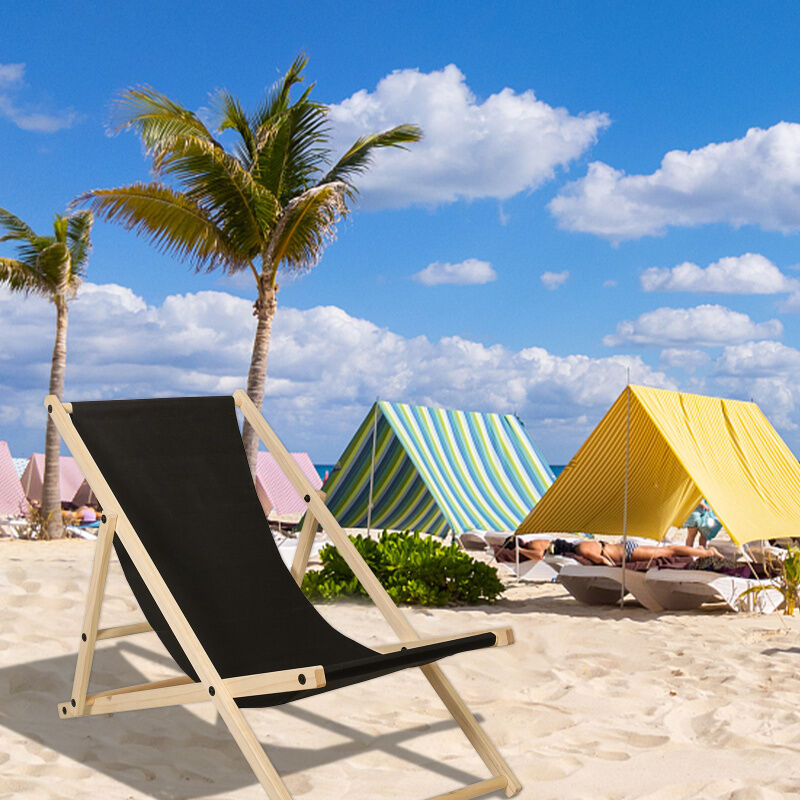 Chaise longue Chaise longue de plage Chaise de jardin Pliable Bois Chaise longue de plage noir - Einfeben