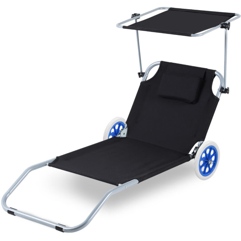 Chaise longue de jardin, Chaise longue pliable, Chaise de plage, jusqu'à 100 kg-150x60x27cm-Noir - Einfeben