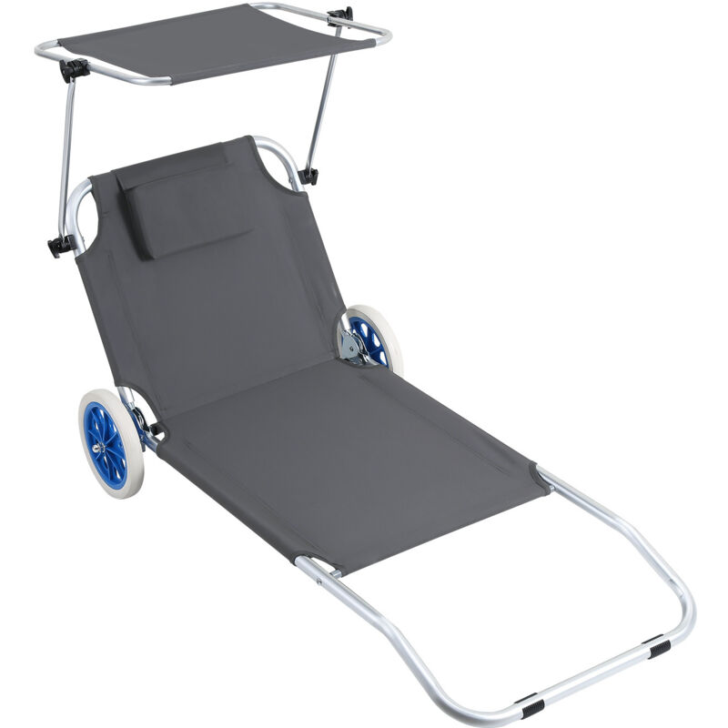 Chaise longue gris avec 2x roulettes chaise longue pliante avec protection solaire Alu - Einfeben