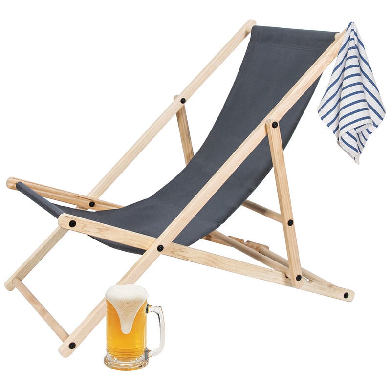 EINFEBEN Chaise longue Relax chaise solaire 120kg Chair Chaise confortable pliable en bois Gris - Gris