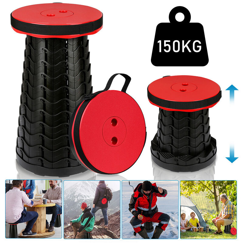 Chaise pliante portable compacte, légère et télescopique 150kg tabouret pliant pour l'extérieur Rouge - Einfeben