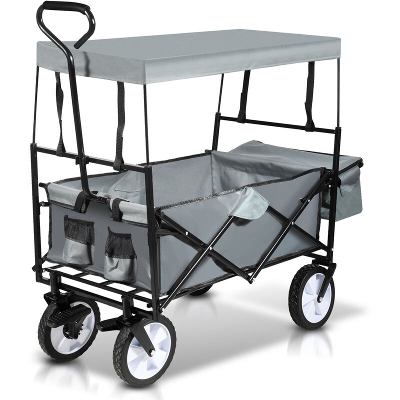Chariot de jardin Chariot de transport avec Toit pliable Charrette à bras Remorque de transport Chariot Pliant de Plage Gris - Gris - Einfeben