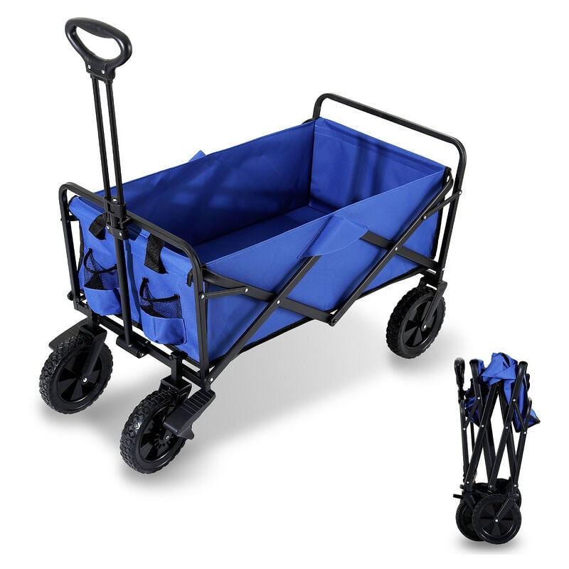 Einfeben - Chariot de Jardin Pliable avec 4 Roues Transport Charge 100 Kg Chariot Pliant de Plage Chariot à Main de Transport-Bleu - Bleu
