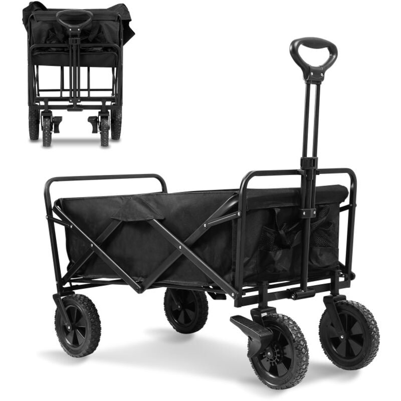 Chariot de Jardin Pliable avec 4 Roues Transport Charge 100Kg Chariot Pliant de Plage Chariot à Main de Transport Noir - Einfeben