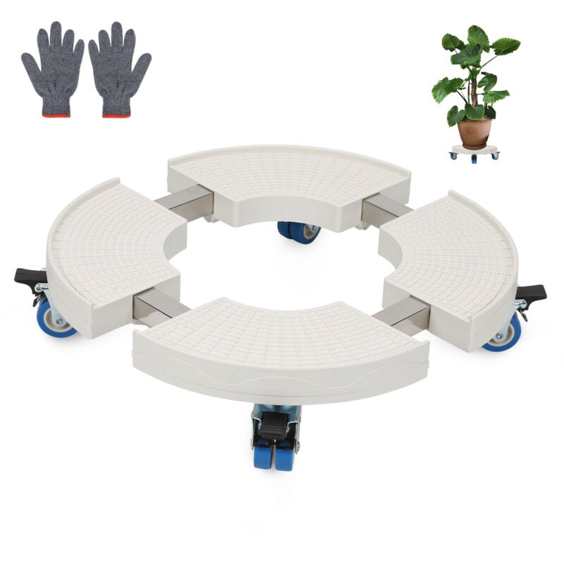 Chariot pour plantes rond avec roues pivotantes à 360° Taille réglable 38-52 cm Capacité de charge maximale 300 kg Blanc - Einfeben