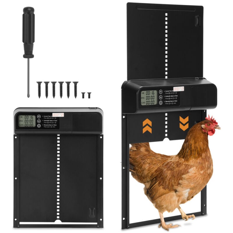 Einfeben - Clapet à poules automatique avec mode horaire et manuel, écran LCD,avec protection anti-pincement, IPX4 étanche,33x24,5 cm,noir