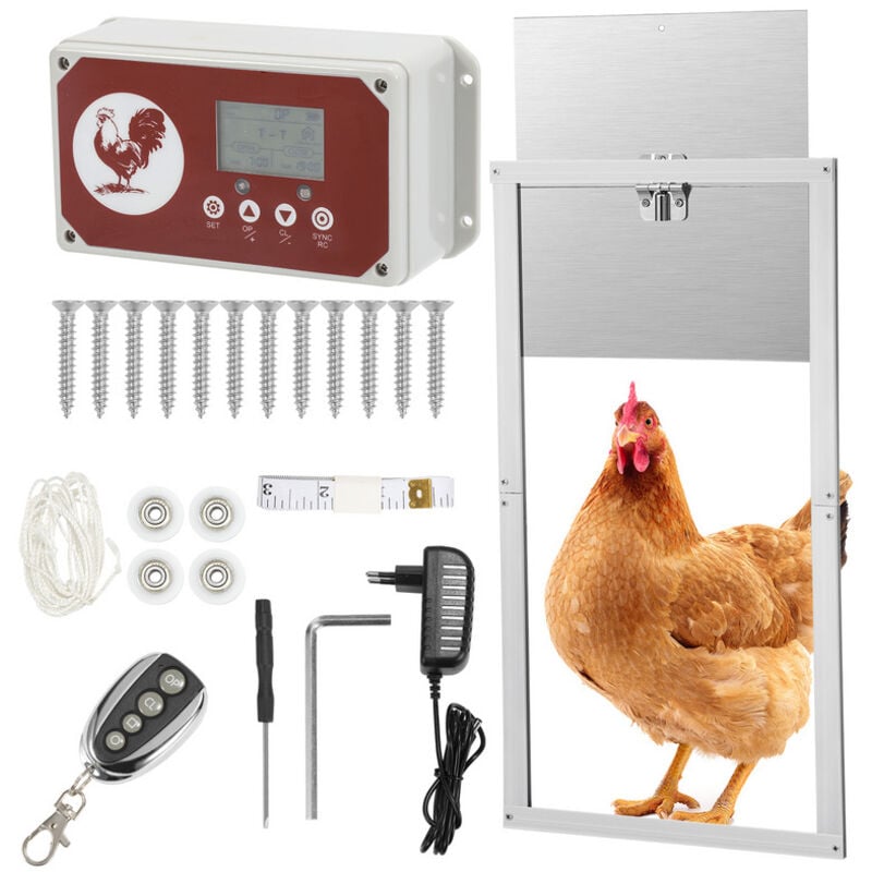 Einfeben - Clapet à poules automatique,avec affichage LCD、capteur de lumière、télécommande et minuterie,à piles et adaptateur,en aluminium,IP44
