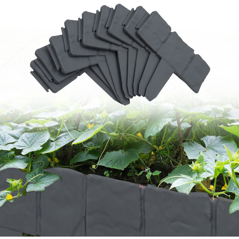 Clôture de jardin/pelouse Plastique Aspect de pierre Bordures de pelouse Bordure de jardin 30 pcs 7.5m Anthracite - Einfeben