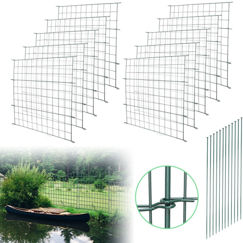 EINFEBEN Clôture de bassin Enclos pour animaux VERT Clôture de jardin Clôture de pâturage Métal 22pcs Set Clôture grillagée 10x