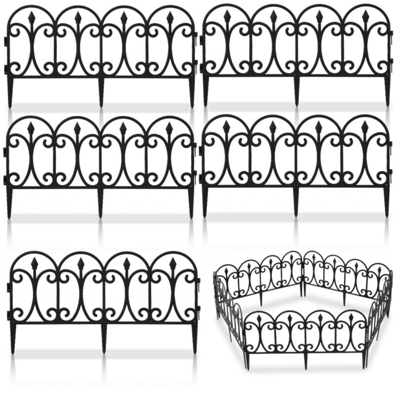 EINFEBEN Clôture de parterre en lot de 5, Clôture décorative Bordure de parterre plastique Clôture de jardin Noir